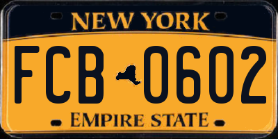 NY license plate FCB0602