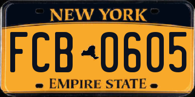 NY license plate FCB0605