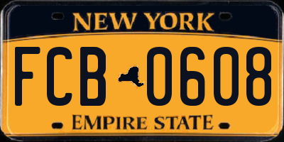 NY license plate FCB0608