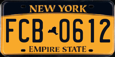NY license plate FCB0612