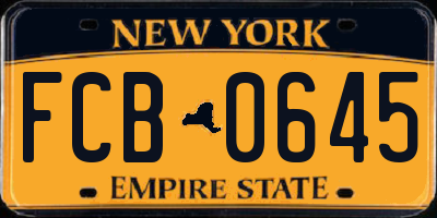 NY license plate FCB0645