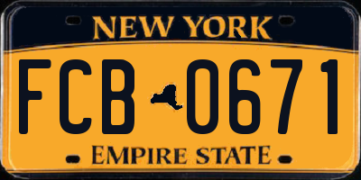 NY license plate FCB0671