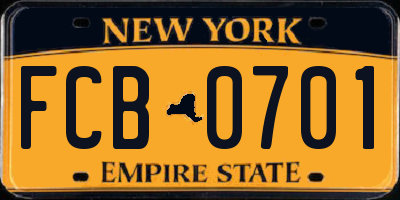 NY license plate FCB0701