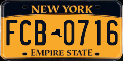 NY license plate FCB0716