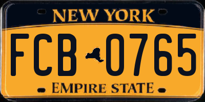 NY license plate FCB0765