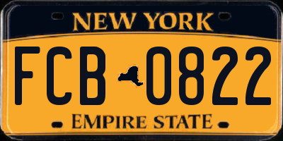 NY license plate FCB0822