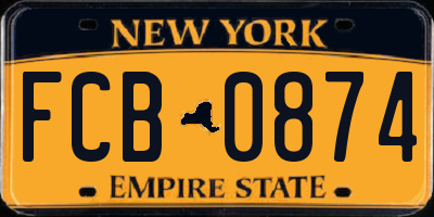 NY license plate FCB0874