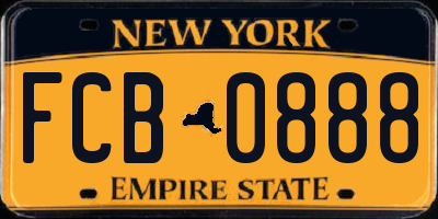 NY license plate FCB0888
