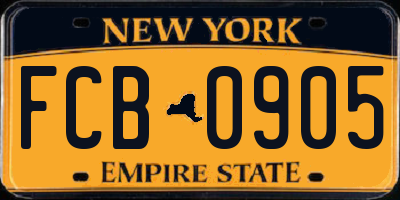 NY license plate FCB0905