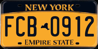 NY license plate FCB0912