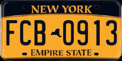 NY license plate FCB0913