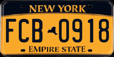 NY license plate FCB0918