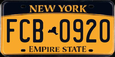 NY license plate FCB0920