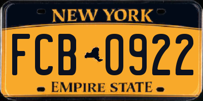 NY license plate FCB0922