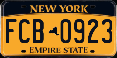 NY license plate FCB0923