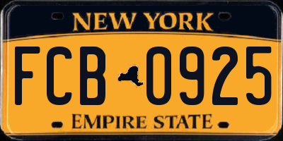 NY license plate FCB0925