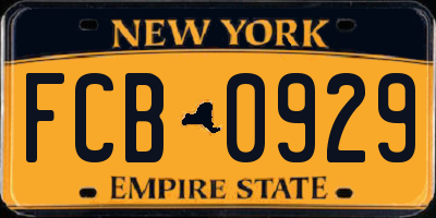 NY license plate FCB0929