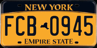 NY license plate FCB0945