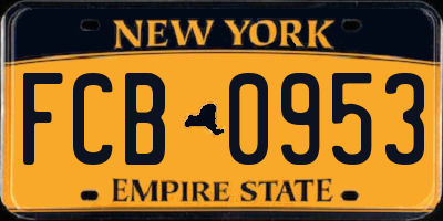 NY license plate FCB0953