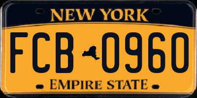 NY license plate FCB0960