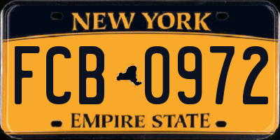 NY license plate FCB0972