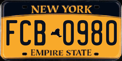 NY license plate FCB0980