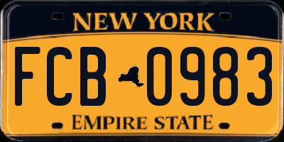 NY license plate FCB0983