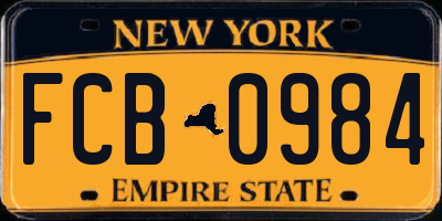 NY license plate FCB0984