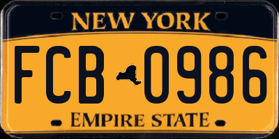 NY license plate FCB0986