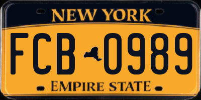 NY license plate FCB0989