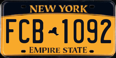 NY license plate FCB1092
