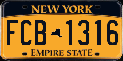 NY license plate FCB1316
