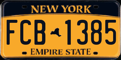 NY license plate FCB1385