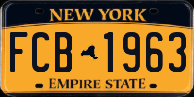 NY license plate FCB1963
