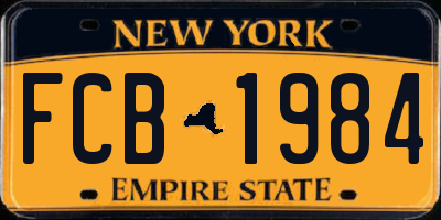 NY license plate FCB1984