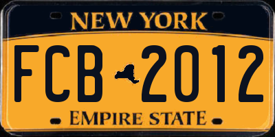 NY license plate FCB2012