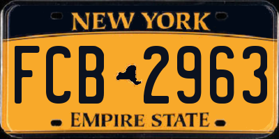NY license plate FCB2963