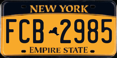 NY license plate FCB2985