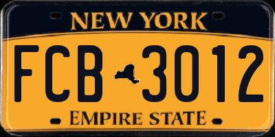 NY license plate FCB3012
