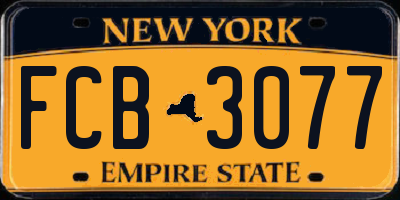 NY license plate FCB3077