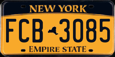 NY license plate FCB3085