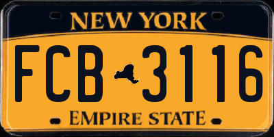 NY license plate FCB3116