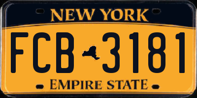NY license plate FCB3181