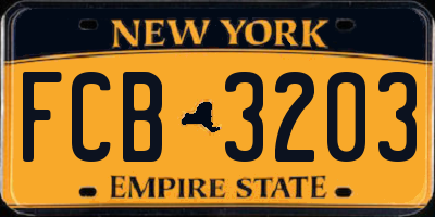 NY license plate FCB3203