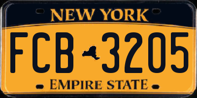 NY license plate FCB3205