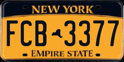 NY license plate FCB3377