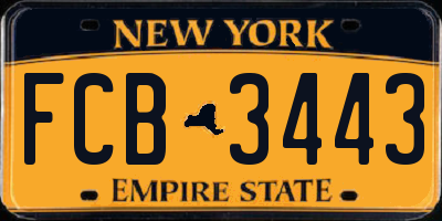 NY license plate FCB3443