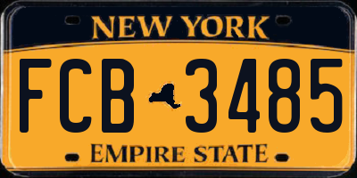 NY license plate FCB3485