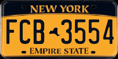 NY license plate FCB3554