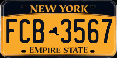 NY license plate FCB3567